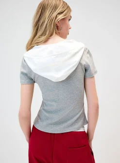 Layered-look hooded T-shirt