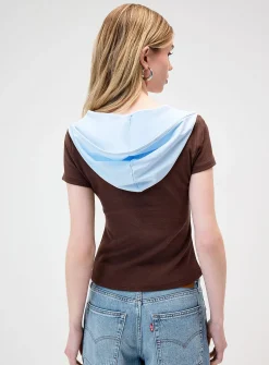 Layered-look hooded T-shirt