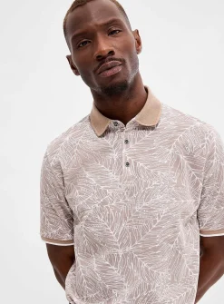 Leaf print piqué polo