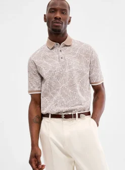 Leaf print piqué polo