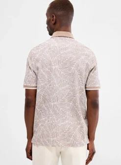 Leaf print piqué polo
