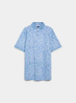 Leaf print piqué polo
