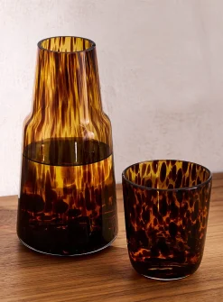Leopard print glass and pitcher set