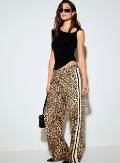 Leopard stripe-band straight pant