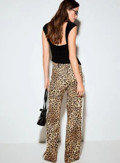 Leopard stripe-band straight pant