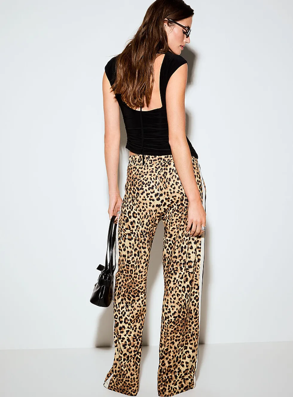 Leopard stripe-band straight pant