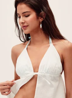Lightweight cotton knotted halter tank