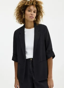 Lightweight crepe open casual jacket
