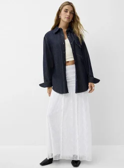 Lightweight denim patch pocket loose shirt