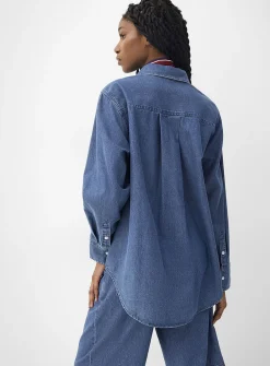 Lightweight denim patch pocket loose shirt