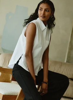 Lightweight poplin sleeveless shirt
