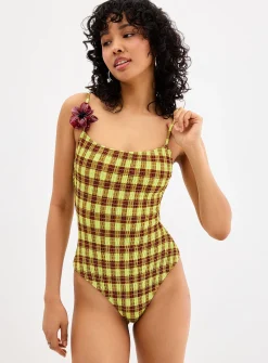 Lilibet lime gingham smocked one-piece