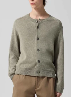 Linen and merino wool blend crew-neck cardigan