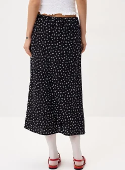 Linen blend midi skirt