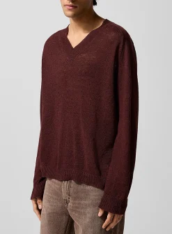 Linen knit V-neck sweater