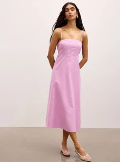 Linen-blend A-line midi dress