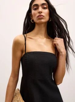 Linen-blend A-line midi dress