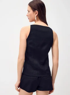 Linen-blend apron tank top