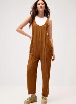Linen-blend barrel-leg bodysuit