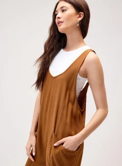 Linen-blend barrel-leg bodysuit