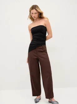 Linen-blend barrel-leg dress pant
