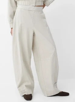 Linen-blend barrel-leg pant
