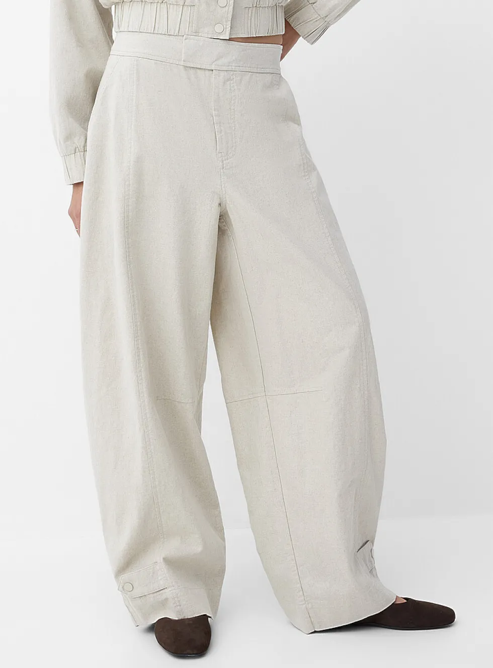 Linen-blend barrel-leg pant