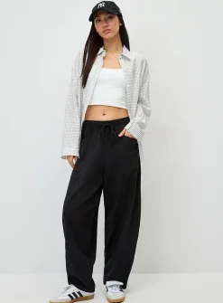 Linen-blend barrel-leg pant