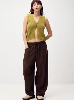 Linen-blend barrel-leg pant