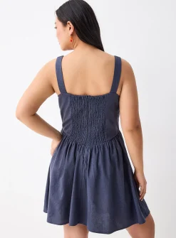 Linen-blend bustier-effect minidress
