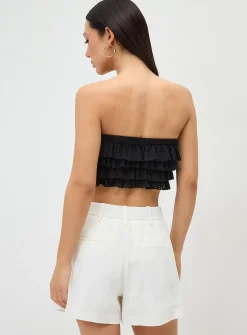 Linen-blend dress mini short