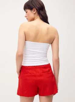 Linen-blend dress mini short