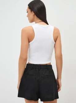 Linen-blend dress mini short