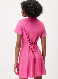 Linen-blend notched collar shirtdress