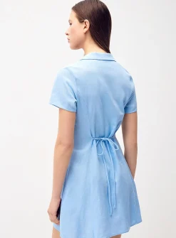 Linen-blend notched collar shirtdress