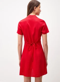 Linen-blend notched collar shirtdress