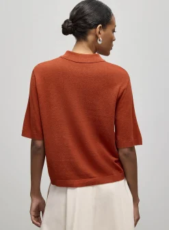 Linen-blend polo-collar cardigan