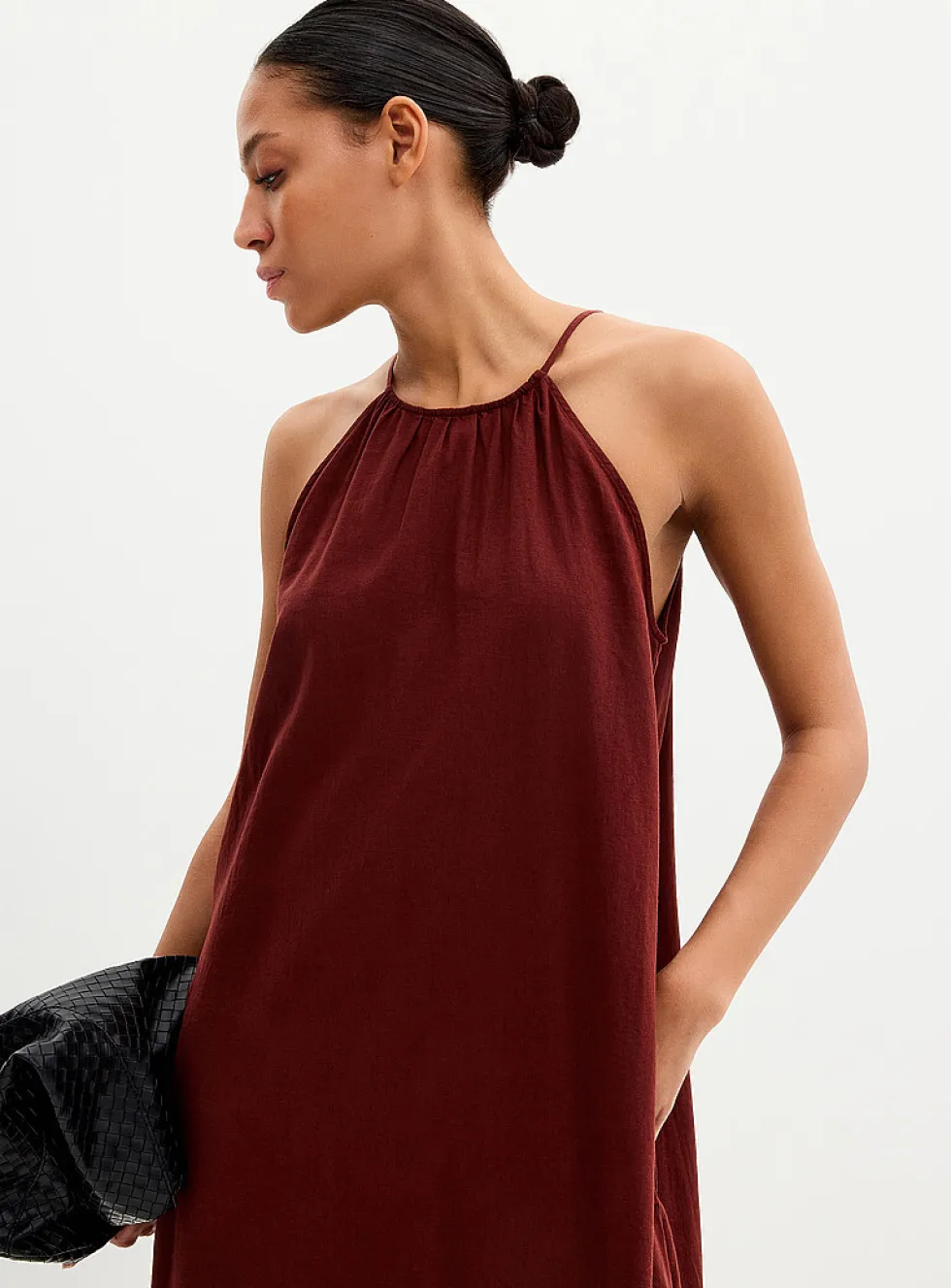 Linen-blend trapeze dress
