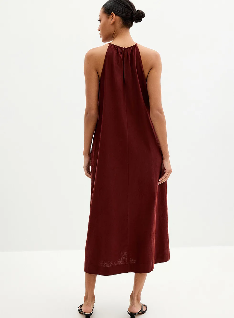 Linen-blend trapeze dress