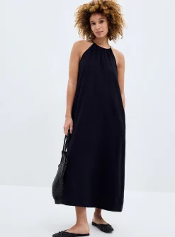 Linen-blend trapeze dress