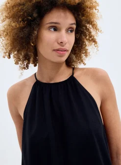 Linen-blend trapeze dress