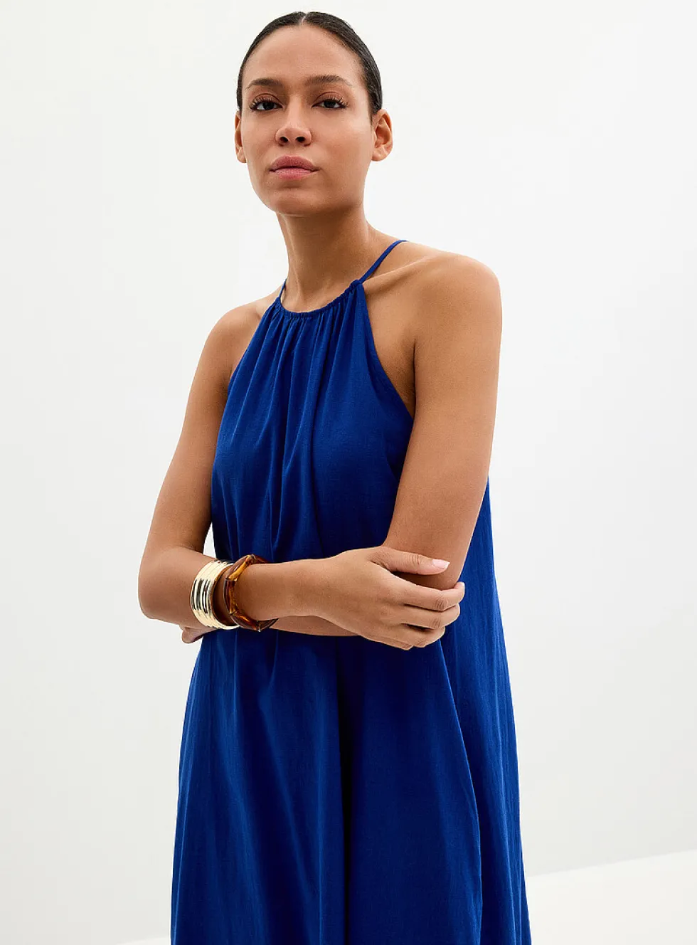 Linen-blend trapeze dress