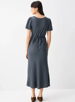 Linen-blend V-neck midi dress
