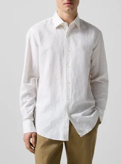 Linen-cotton microprint shirt