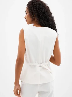 Linen-cotton V-neck vest