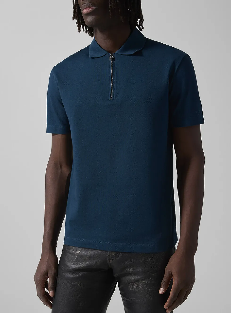 Logo pull zip-up collar polo shirt