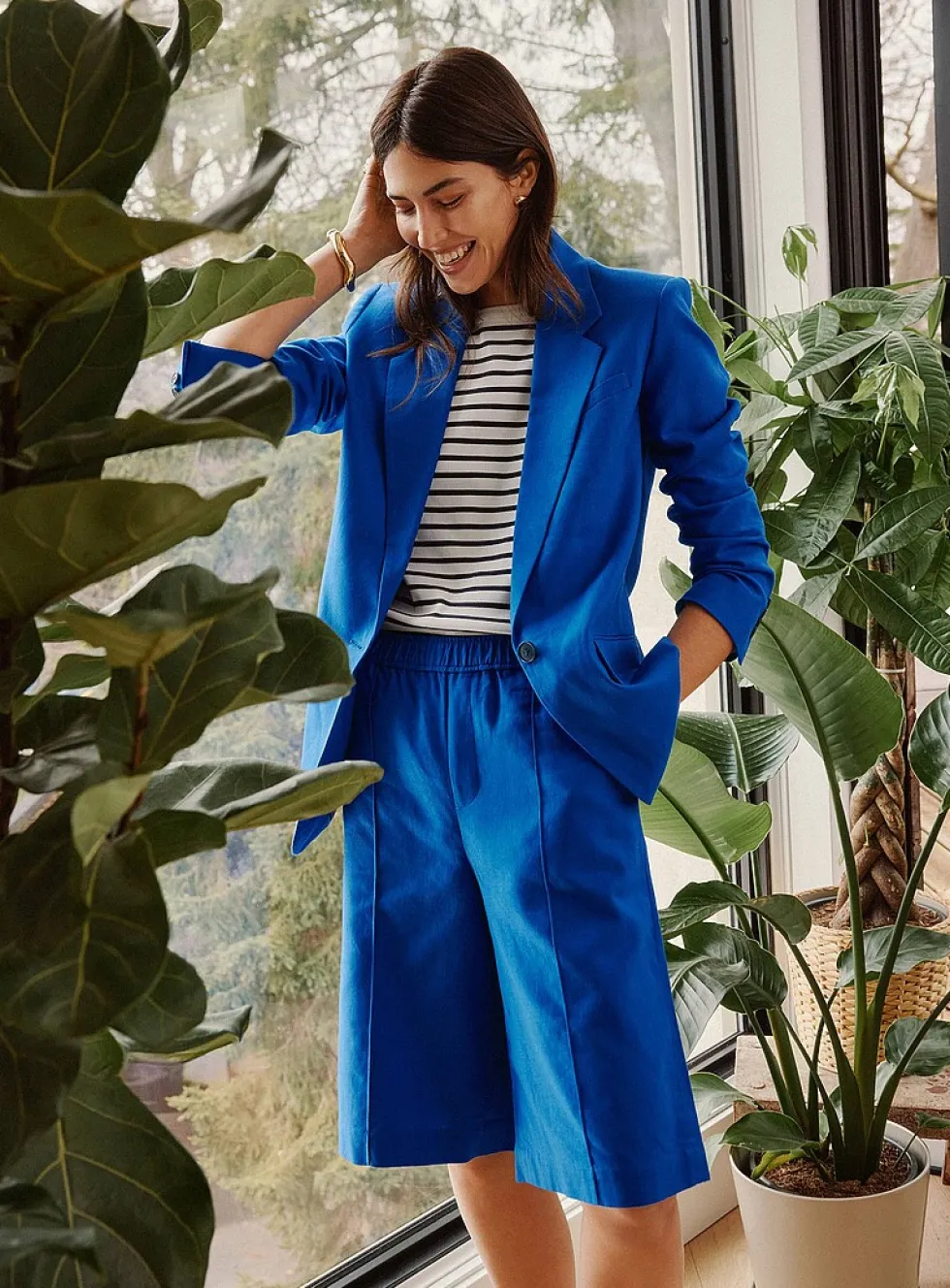 Long loose linen-cotton blazer