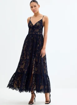 Long midnight blue lace dress