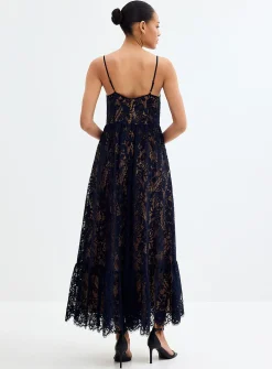 Long midnight blue lace dress