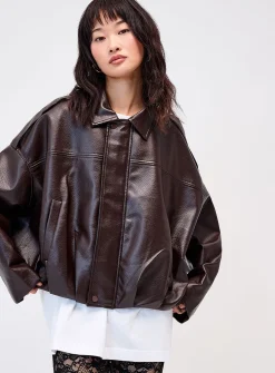 Loose fit faux-leather jacket